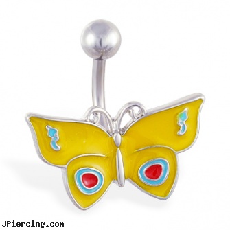 Yellow butterfly belly ring, yellow gold diamond nose ring, uv butterfly gem navel belly ring, butterfly tongue rings, butterfly vagina tatoo piercing, non-pierced belly rings