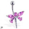 Pink jeweled dragonfly belly ring
