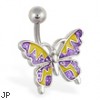 Purple and yellow glitter zig-zag butterfly navel ring