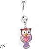 Purple Owl Navel Ring with Heart, 14Ga
