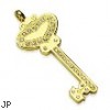 PVD Gold over 316L Stainless Steel Gem Paved Key of Heart Pendant
