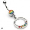 Rainbow Navel Ring with Dangling Rainbow Jeweled Circle