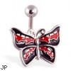 Red and black butterfly belly ring