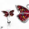 Red glitter reversed butterfly belly ring