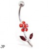 Red jeweled flower belly ring