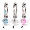 Reversed belly button ring with dangling heart-shaped stone
