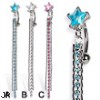 Reversed belly button ring with star and three long dangles
