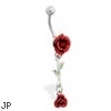 Rose belly button ring with dangling rose vine