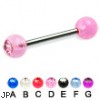 Single acrylic jeweled ball titanium straight barbell, 14 ga