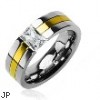 Solid Titanium with Gold Tone with CZ Stone Ring