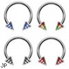 Stainless steel circular (horseshoe) barbell with epoxy striped cones, 14 ga