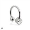 Stainless steel circular (horseshoe) barbell with jeweled cylinder end, 16 ga
