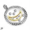 Stainless Steel Gemmed Round Glass Pendant with Floating Moon and CZ