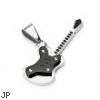 Stainless Steel Guitar with Black IP and Gem Pendant