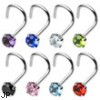 Stainless steel nose screw with 3mm gem, 18 ga