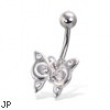 Steel butterfly belly ring with small gems