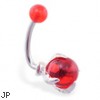 Steel claw navel ring with red UV ball