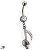 Steel Hematite Vintage Music Note Belly Ring with Skull