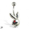 Steel playboy bunny with red eye belly button ring