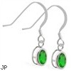 Sterling Silver Earrings with Bezel Set Emerald Oval