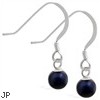 Sterling Silver Earrings with dangling 6mm Round Black Akoya, Grade AA pearl