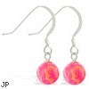 Sterling Silver Earrings with Dangling 8mm Pink Opal Ball
