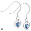 Sterling Silver Earrings with small dangling Blue Zircon jeweled heart