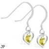 Sterling Silver Earrings with small dangling Citrine jeweled heart