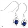 Sterling Silver Earrings with small dangling Sapphire jeweled heart