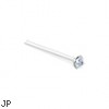 Sterling Silver nose pin with 1mm clear gem and long tail for custom bend, 20 ga