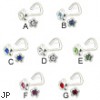 Sterling silver nose screw with jeweled flower, 20 ga