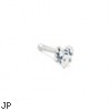 Sterling Silver Nose Stud with Heart Shaped Gem, 20 Ga