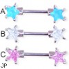 Straight barbell nipple ring with jeweled star front-facing ends