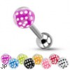 Straight barbell with acrylic dice bubble ball, 14 ga