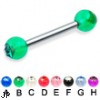 Straight barbell with acrylic jeweled balls, 12 ga
