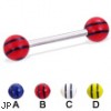 Straight barbell with double striped balls, 14 ga