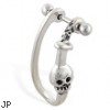 Straight helix barbell with dangling black eyed skull and sword cuff , 16 ga