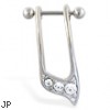 Straight helix barbell with dangling clear jeweled cuff , 16 ga