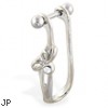 Straight helix barbell with dangling cuff with clear bow, 16 ga