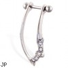 Straight helix barbell with dangling jeweled bat cuff , 16 ga