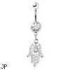 Surgical Steel Gemmed Hamsa Amulet Dangle Navel Ring