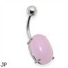 Surgical Steel Prong Set Oval Pink Aventurine Semi Precious Stone Navel Ring