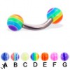 Titanium curved barbell with acrylic layered balls, 12 ga