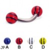 Titanium curved barbell with double striped balls, 12 ga