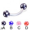 Titanium curved barbell with multi-gem acrylic colored balls, 12 ga