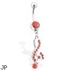 Treble Clef Music Note Belly Ring with Red Gems, 16 Ga