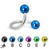 Twisted barbell with colored balls, 14 ga