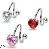 Twister barbell with heart gem, 14 ga