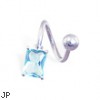 Twister barbell with light blue stone, 14 ga