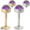 14K  Gold internally threaded labret with 4mm Amethyst Cabochon